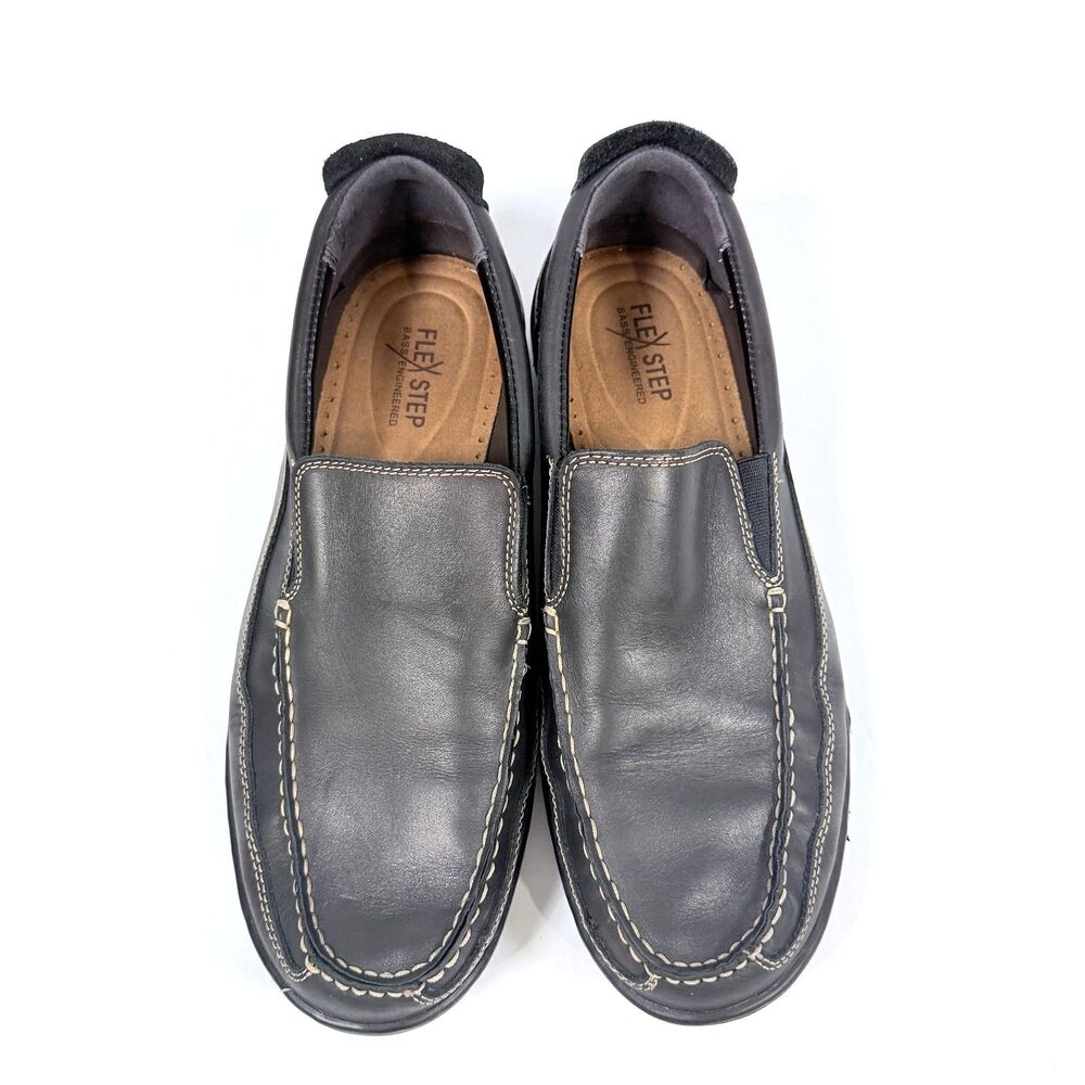 Bass Flex Fit Victor Black Leather Slip‎ On Loafer Shoes Men's Size 11